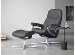 Relaxsessel STRESSLESS "Consul", grau (grau batick), B:91cm H:102cm T:79cm, Leder BATICK: BATICK ist ein leicht korrigiertes, durchgefärbtes und genarbtes Möbelleder, bei dem die meisten Unebenheiten und Spuren in der Regel entfernt wurden., Sessel, Relaxsessel, mit Hocker, mit Cross Base, Größe S, M & L, Holzakzent Schwarz