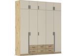 Kleiderschrank RAUCH "Schrank Garderobe Wäscheschrank GAMMA in 4 Breiten 91-226 cm", beige (eiche artisan, champagner, griffstangen graumetallic), B:226cm H:248cm T:54cm, Holzwerkstoff, Schränke, Kleiderschrank, mit Schubladen und Schrankaufsatz, schlichtes Design MADE IN GERMANY