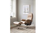 Relaxsessel STRESSLESS "Sunrise", braun (almond paloma), B:79cm H:103cm T:73cm, Leder PALOMA: PALOMA ist ein durchgefärbtes Semianilin-Möbelleder mit natürlicher Narbung., Sessel, Relaxsessel, mit Cross Base, Größe S, M & L, Holzakzent Wenge