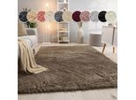 Hochflor-Teppich PACO HOME "Silky 591", grau (taupe), B:140cm H:37mm L:200cm, Polyester, Teppiche, Uni-Farben, besonders weich und kuschelig