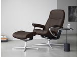 Relaxsessel STRESSLESS "Consul", braun (braun batick), B:82cm H:102cm T:72cm, Leder BATICK: BATICK ist ein leicht korrigiertes, durchgefärbtes und genarbtes Möbelleder, bei dem die meisten Unebenheiten und Spuren in der Regel entfernt wurden., Sessel, Relaxsessel, mit Cross Base, Größe S, M & L, Holzakzent Schwarz