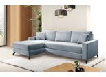 Ecksofa EXXPO - SOFA FASHION "Quattro schlicht & zeitlos, bequem, L-Form, B/T: 247/162 cm", blau (sky), B:247cm H:85cm T:162cm, Sofas, Ecksofa, wahlw. Bettfunktion, Bettkasten. Bezug komplett Webvelours