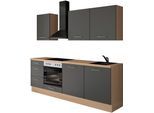 Küchenzeile IMPULS KÜCHEN "Kopenhagen", Ausrichtung wählbar, Schubkästen mit Soft-Close", weiß (küche: weiß, front: grafit, korpus: eiche, nachbildung summerfield, arbeitsplatte: eiche, nachbildung summerfield), B:220cm H:220,6cm T:60cm, Komplettküchen-Sets, Küchenzeile, vormontiert, wahlweise mit E-Geräten, Breite 220 cm