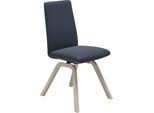 Polsterstuhl STRESSLESS "Laurel", blau (oxford blau paloma, eiche gekalkt), B:49cm H:92cm T:59cm, Leder PALOMA: PALOMA ist ein durchgefärbtes Semianilin-Möbelleder mit natürlicher Narbung., Stühle, Polsterstuhl, Low Back, Größe M, mit schräggestellten Beinen in Eiche gekalkt