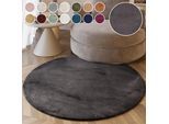 Hochflor-Teppich ESPRIT "Alice ESP-4377 Kunstfell", grau (anthrazit), H:25mm Ø:100cm, Kunstfaser, Teppiche, Kaninchenfell-Haptik, besonders weich und dicht, für alle Räume
