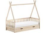 Massivholzbett VIPACK "mit Tipi Dach, seitlich und hinten mit Sprossenumrandung", beige (natur, natur, natur), B:98cm H:189,3cm L:206cm, Betten, Massivholzbett, Korpus aus massiver Kiefer, natur lackiert