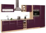 Küchenzeile KOCHSTATION "KS-Eton", lila (küche: lila, korpus: eichefarben, arbeitsplatte: eichefarben), B:360cm T:60cm, Komplettküchen-Sets, Küchenzeile, mit E-Geräten, Breite 360 cm