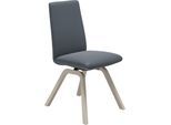 Polsterstuhl STRESSLESS "Laurel", blau (atlantic blau batick, eiche gekalkt), B:49cm H:92cm T:59cm, Leder BATICK: BATICK ist ein leicht korrigiertes, durchgefärbtes und genarbtes Möbelleder, bei dem die meisten Unebenheiten und Spuren in der Regel entfernt wurden., Stühle, Polsterstuhl, Low Back, Größe M, mit schräggestellten Beinen in Eiche gekalkt