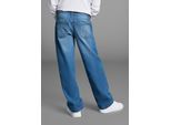 Loose-fit-Jeans BRUNO BANANI "Gerade Stretchjeans mit Strass-Steinen auf Po-Tasche für Mädchen", Mädchen, Gr. 128, N-Gr, blaus tone, Denim/Jeans, Obermaterial: 75% Baumwolle, 24% Polyester, 1% Elasthan, bedruckt, weit, Jeans, Für TEENS, Loose fit Stretchjeans