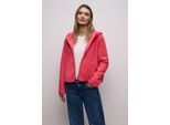 Cardigan STREET ONE, Damen, Gr. 42, striking coral, Stoff, 100% Polyester, unifarben, comfort fit normal, ohne Ausschnitt, normaler Saum, Strickjacken, mit Kapuze