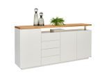 Novel Sideboard , Weiss, Eichefarben , Holz, Holzwerkstoff , Eiche , vollmassiv , 6 Fächer , 4 Schublade(n) Schubladen , 196x92x41.5 cm , Bsci , Typenauswahl, stehend , Kleinmöbel, Kommoden, Sideboards