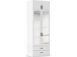 Kleiderschrank RAUCH "Schrank Garderobe Wäscheschrank GAMMA in 4 Breiten 91-226 cm", weiß (alpinweiß, griffstangen graumetallic), B:91cm H:248cm T:54cm, Holzwerkstoff, Schränke, Kleiderschrank, mit Schubladen und Schrankaufsatz sowie Spiegel MADE IN GERMANY