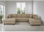 Wohnlandschaft TRENDS BY HG "Moritz U-Form, B: 324 cm", d516 enjoy new 36 antelop, B:324cm H:86cm T:178cm, 92% Polyester;8% Nylon, Sofas, Wohnlandschaft, mit Bettfunktion, Bettkasten & Zierkissen