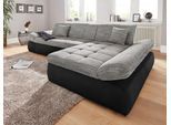 Ecksofa DOMO COLLECTION "PB MORIC wahlweise mit Bettfunktion + Armteilverstellung, L-Form", schwarz (schwarz, weiß, grau, grau), B:300cm H:80cm T:172cm, Kunstleder SOFTLUX / Struktur (90% Polyester, 10% Polyacryl);Zierkissen: Struktur (90% Polyester, 10% Polyacryl);Microfaser PRIMABELLE (100% Polyester) / Struktur (90% Polyester, 10% Polyacryl), Sofas, Ecksofa, im XXL-Format, B/T/H:300/172/80 cm,