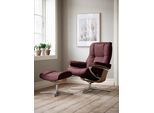 Relaxsessel STRESSLESS "Mayfair", rot (bordeaux batick), B:92cm H:103cm T:79cm, Leder BATICK: BATICK ist ein leicht korrigiertes, durchgefärbtes und genarbtes Möbelleder, bei dem die meisten Unebenheiten und Spuren in der Regel entfernt wurden., Sessel, Relaxsessel, mit Hocker, mit Cross Base, Größe S, M & L, Holzakzent Eiche