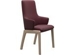 Polsterstuhl STRESSLESS "Laurel", rot (bordeaux batick, eiche natur), B:58cm H:105cm T:60cm, Leder BATICK: BATICK ist ein leicht korrigiertes, durchgefärbtes und genarbtes Möbelleder, bei dem die meisten Unebenheiten und Spuren in der Regel entfernt wurden., Stühle, Polsterstuhl, High Back mit Armlehne, Größe L, mit abgerundeten Beinen in Eiche