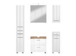 Badmöbel-Set WELLTIME "Trento", Badezimmer-Set, Hängeschrank, Unterschrank, Hochschrank", weiß (hochglanz weiß, baumkante), B:120cm H:200cm T:35cm, Holzwerkstoff, MDF, Kastenmöbel-Sets, Badmöbel-Set, Waschbeckenunterschrank, Spiegelschrank inkl. Aufbauleuchte