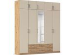 Kleiderschrank RAUCH "Schrank Garderobe Wäscheschrank GAMMA in 4 Breiten 91-226 cm", eiche artisan, champagner, griffe chrom, B:226cm H:248cm T:54cm, Holzwerkstoff, Schränke, Kleiderschrank, mit Schubladen und Schrankaufsatz sowie Spiegel MADE IN GERMANY
