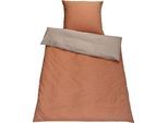 Wendebettwäsche SETEX "Chambray", rot (marzipan, rostrot), B/L: 135cm x 200cm, 1 Stk., 1 Stk., Chambray, B/L: 80cm x 80cm, 2 Stk., Chambray, Obermaterial: 90% Baumwolle, 10% Polyester, Bettwäsche, Wendebettwäsche, mit Wendefunktion