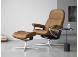 Relaxsessel STRESSLESS "Consul", braun (taupe paloma), B:78cm H:97cm T:70cm, Leder PALOMA: PALOMA ist ein durchgefärbtes Semianilin-Möbelleder mit natürlicher Narbung., Sessel, Relaxsessel, mit Hocker, mit Cross Base, Größe S, M & L, Holzakzent Schwarz