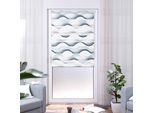 Doppelrollo K-HOME "Wellen Design", grau, weiß, weiß, B:90cm H:200cm, Polyester, Rollos, Doppelrollo, Bedruckt mit Muster