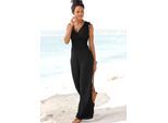 Overall LASCANA, Damen, Gr. 38, N-Gr, schwarz, Jersey, Obermaterial: 100% Viskose, unifarben, figurumspielend lang, tiefer V-Ausschnitt, Overalls Overall, mit Bändern zum Raffen der Träger, sommerlicher Jumpsuit, Topseller