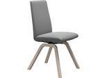 Polsterstuhl STRESSLESS "Laurel", grau (wild dove batick, eiche gekalkt), B:49cm H:92cm T:59cm, Leder BATICK: BATICK ist ein leicht korrigiertes, durchgefärbtes und genarbtes Möbelleder, bei dem die meisten Unebenheiten und Spuren in der Regel entfernt wurden., Stühle, Polsterstuhl, Low Back, Größe M, mit schräggestellten Beinen in Eiche gekalkt