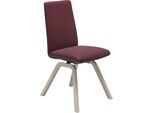 Polsterstuhl STRESSLESS "Laurel", rot (bordeaux batick, eiche gekalkt), B:49cm H:92cm T:59cm, Leder BATICK: BATICK ist ein leicht korrigiertes, durchgefärbtes und genarbtes Möbelleder, bei dem die meisten Unebenheiten und Spuren in der Regel entfernt wurden., Stühle, Polsterstuhl, Low Back, Größe M, mit schräggestellten Beinen in Eiche gekalkt