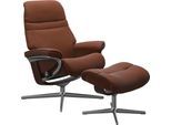 Relaxsessel STRESSLESS "Sunrise", braun (copper paloma), B:83cm H:105cm T:74cm, Leder PALOMA: PALOMA ist ein durchgefärbtes Semianilin-Möbelleder mit natürlicher Narbung., Sessel, Relaxsessel, mit Hocker, mit Cross Base, Größe S, M & L, Holzakzent Braun