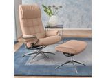 Relaxsessel STRESSLESS "London", beige (sand paloma), B:80cm H:116cm T:71cm, Leder BATICK: durchgefärbtes und genarbtes Möbelleder;Leder PALOMA: PALOMA ist ein durchgefärbtes Semianilin-Möbelleder mit natürlicher Narbung.;ROHLEDER Stoff Q2 FARON (100% Polyester im Flor, Grundgewebe: 50% Polyester, 50% Polyacryl), Sessel, Relaxsessel, mit Hocker, High Back, mit Star Base, Gestell Chrom