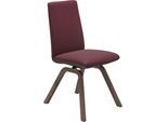 Polsterstuhl STRESSLESS "Laurel", rot (bordeaux batick, walnuss), B:49cm H:92cm T:59cm, Leder BATICK: BATICK ist ein leicht korrigiertes, durchgefärbtes und genarbtes Möbelleder, bei dem die meisten Unebenheiten und Spuren in der Regel entfernt wurden., Stühle, Polsterstuhl, Low Back, Größe M, mit schräggestellten Beinen in Walnuss