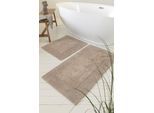 Badematte WECON HOME BASICS "Finn", beige, H:15mm, Baumwolle, Badematten, Badematte, waschbar, robust, saugfähig, pflegeleicht, Baumwolle, Hoch-Tief-Effekt