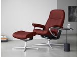 Relaxsessel STRESSLESS "Consul", rot (cherry paloma), B:91cm H:102cm T:79cm, Leder PALOMA: PALOMA ist ein durchgefärbtes Semianilin-Möbelleder mit natürlicher Narbung., Sessel, Relaxsessel, mit Hocker, mit Cross Base, Größe S, M & L, Holzakzent Schwarz