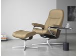 Relaxsessel STRESSLESS "Consul", beige (sand paloma), B:82cm H:102cm T:72cm, Leder PALOMA: PALOMA ist ein durchgefärbtes Semianilin-Möbelleder mit natürlicher Narbung., Sessel, Relaxsessel, mit Hocker, mit Cross Base, Größe S, M & L, Holzakzent Wenge