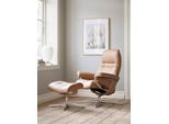 Relaxsessel STRESSLESS "Sunrise", braun (almond paloma), B:83cm H:105cm T:74cm, Leder PALOMA: PALOMA ist ein durchgefärbtes Semianilin-Möbelleder mit natürlicher Narbung., Sessel, Relaxsessel, mit Hocker, mit Cross Base, Größe S, M & L, Holzakzent Eiche