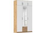 Kleiderschrank RAUCH "Schrank Garderobe Wäscheschrank GAMMA in 4 Breiten 91-226 cm", eiche artisan, alpinweiß, griffe chrom, B:136cm H:248cm T:54cm, Holzwerkstoff, Schränke, Kleiderschrank, mit Schubladen und Schrankaufsatz sowie Spiegel MADE IN GERMANY