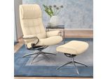 Relaxsessel STRESSLESS "London", beige (vanilla paloma), B:80cm H:116cm T:71cm, Leder BATICK: durchgefärbtes und genarbtes Möbelleder;Leder PALOMA: PALOMA ist ein durchgefärbtes Semianilin-Möbelleder mit natürlicher Narbung.;ROHLEDER Stoff Q2 FARON (100% Polyester im Flor, Grundgewebe: 50% Polyester, 50% Polyacryl), Sessel, Relaxsessel, mit Hocker, High Back, mit Star Base, Gestell Chrom
