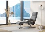 Relaxsessel STRESSLESS "View", grau (wild dove batick), B:91cm H:110cm T:85cm, Leder BATICK: BATICK ist ein leicht korrigiertes, durchgefärbtes und genarbtes Möbelleder, bei dem die meisten Unebenheiten und Spuren in der Regel entfernt wurden., Sessel, Relaxsessel, mit Cross Base, Größe S, M & L, Holzakzent Braun