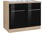 Spülenschrank KOCHSTATION "KS-Eton", schwarz (schwarz hochglanz), B:100cm H:85cm T:60cm, Schränke, Spülenschrank, Breite 100 cm