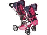 Puppen-Zwillingsbuggy CHIC2000 "Linus Duo", blau (konfetti pink), Puppenwagen, KinderB:80cm H:79cm T:80cm, Kunststoff, Polyester, Stahl, Puppen-Zwillingsbuggy, mit zwei abnehmbaren, bis in Liegeposition verstellbaren Sportsitzen, B:80cm H:79cm T:80cm