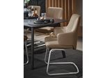 Polsterstuhl STRESSLESS "Laurel", braun (latte batick, schwarz matt), B:58cm H:92cm T:60cm, Leder BATICK: BATICK ist ein leicht korrigiertes, durchgefärbtes und genarbtes Möbelleder, bei dem die meisten Unebenheiten und Spuren in der Regel entfernt wurden., Stühle, Polsterstuhl, Low Back mit Armlehne, Größe L, mit Beinen aus Stahl in Schwarz matt