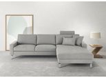 Ecksofa 3C CANDY "Lecce, wahlweise PUR-Schaumstoff oder Tonnentaschenfederkern", silber, B:281cm H:86cm T:194cm, 100% Polyester, Sofas, Ecksofa, Bett im 2,5-Sitzer, teilmotorische Schlaffunktion im Longchair, L-Form