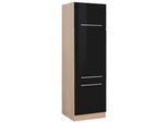 Kühlumbauschrank KOCHSTATION "KS-Eton", schwarz (schwarz hochglanz), B:60cm H:200cm T:60cm, Schränke, Kühlumbauschrank