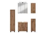 Badmöbel-Set WELLTIME "Trento", Badezimmer-Set, Hängeschrank, Unterschrank, Midischrank", braun (wotaneiche rille), B:120cm H:200cm T:35cm, Holzwerkstoff, MDF, Kastenmöbel-Sets, Badmöbel-Set, Waschbeckenunterschrank, Spiegelschrank inkl. Aufbauleuchte