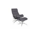 Relaxsessel STRESSLESS "London", grau (grau batick), B:80cm H:116cm T:71cm, Leder BATICK: durchgefärbtes und genarbtes Möbelleder;Leder PALOMA: PALOMA ist ein durchgefärbtes Semianilin-Möbelleder mit natürlicher Narbung.;ROHLEDER Stoff Q2 FARON (100% Polyester im Flor, Grundgewebe: 50% Polyester, 50% Polyacryl), Sessel, Relaxsessel, mit Hocker, High Back, mit Star Base, Gestell Chrom
