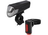 Fahrradbeleuchtung FISCHER FAHRRAD "Akku-USB-LED Bel.-Set Bodenbel. 80 Lux", schwarz, Fahrradlampen, Fahrradbeleuchtung