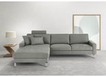 Ecksofa 3C CANDY "Lecce, wahlweise PUR-Schaumstoff oder Tonnentaschenfederkern", grau (platin), B:281cm H:86cm T:194cm, 100% Polyester, Sofas, Ecksofa, Bett im 2,5-Sitzer, teilmotorische Schlaffunktion im Longchair, L-Form