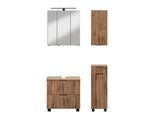 Badmöbel-Set WELLTIME "Trento, Badezimmer-Set, Waschbeckenunterschrank, Hängeschrank", braun (wotaneiche rille), B:90cm H:200cm T:35cm, Holzwerkstoff, MDF, Kastenmöbel-Sets, Badmöbel-Set, Unterschrank, Waschbeckenunterschrank, Spiegelschrank, Aufbauleuchte