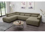 Wohnlandschaft DOMO COLLECTION "BRANDON whlw. mit Sitztiefenverstellung, whlw. Nierenkissen", braun (schlamm), B:359cm H:80cm T:228cm, Kunstleder SOFTLUX;Luxus-Microfaser in Antikleder-Optik (100% Polyester);Luxus-Microfaser (100% Polyester), Sofas, Wohnlandschaft, ohne Sitztiefenverstellung, Cord, schlamm