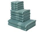 Handtuch Set OTTO HOME "Melli, 2 Duschtücher 70x140, 4 Handtücher 50x100, 4 Gästetücher 30x50", grün (rauchgrün), Walkfrottee, Walkfrottee, Obermaterial: 100% Baumwolle, Handtuch-Sets, Handtuch Set, Handtuchset in dezenten Farben mit Bordüre, 100% Baumwoll-Handtücher, Topseller